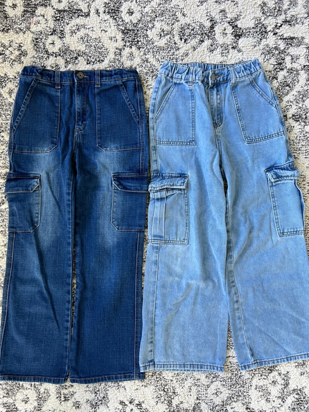 Pair of Wide Leg Cargo Denim Pants - Dark Blue & Light Blue